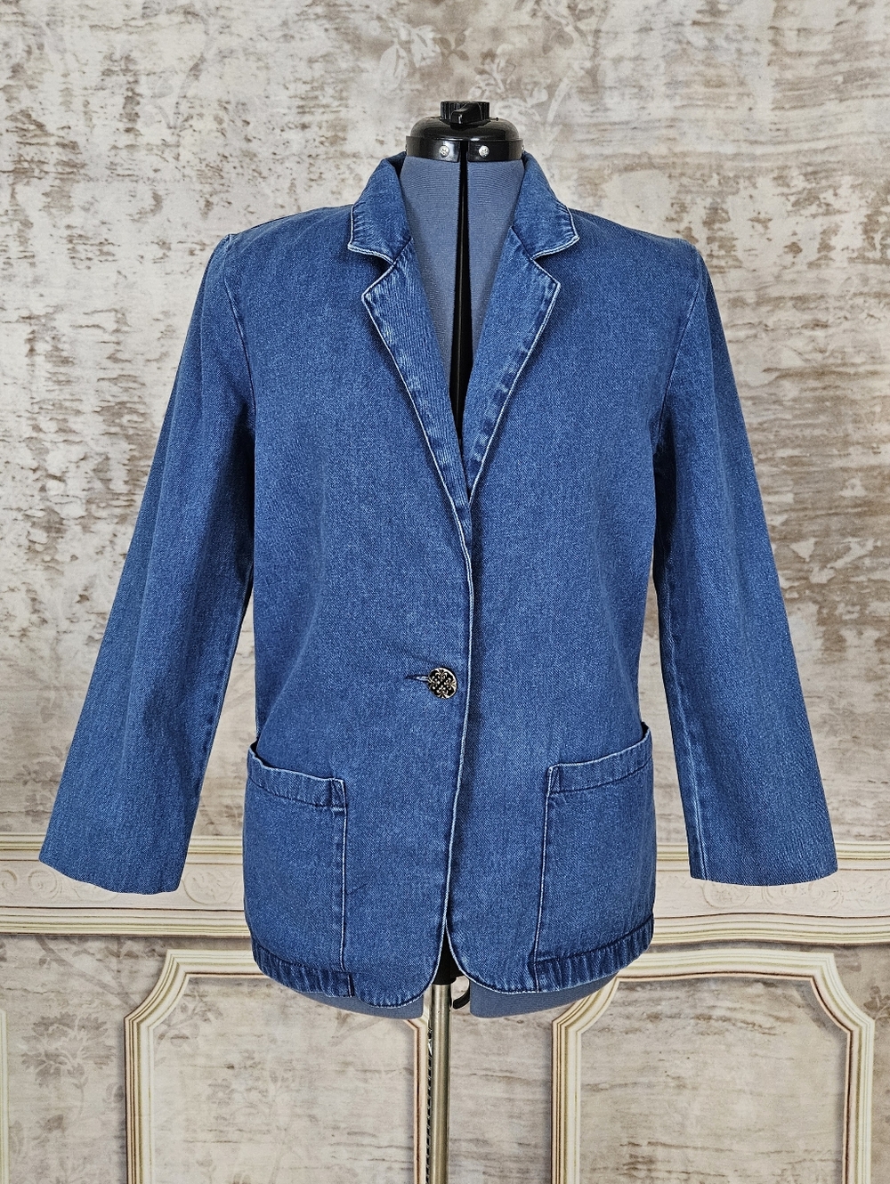 Vintage Denim Blazer Blue Chore Coat Women's S 1980s 80s 1990s Oversized